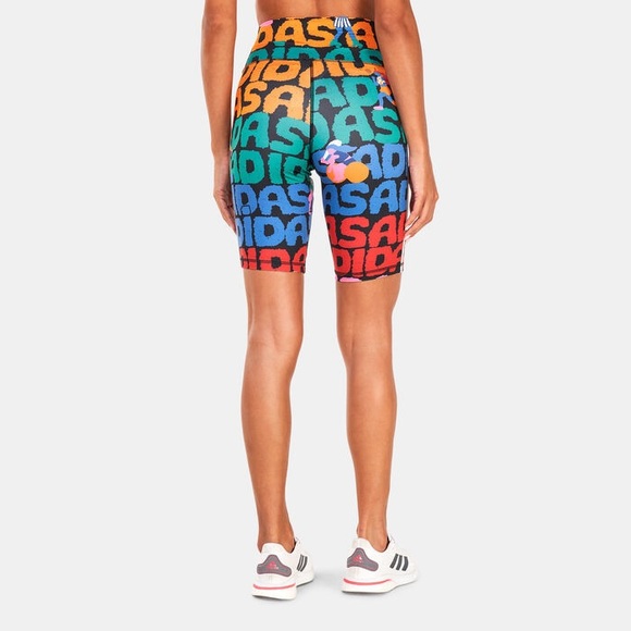 adidas Women's x FARM Rio All Over Print Bike Shorts-Multi-Color - Picture 2 of 5